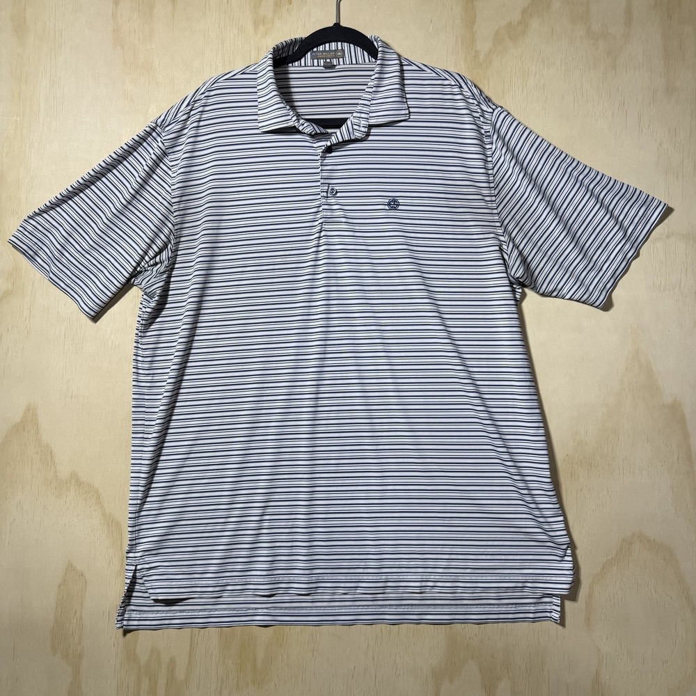 Peter Millar Summer Comfort Polo Shirt‎ XL Blue White Striped Golf Stretch